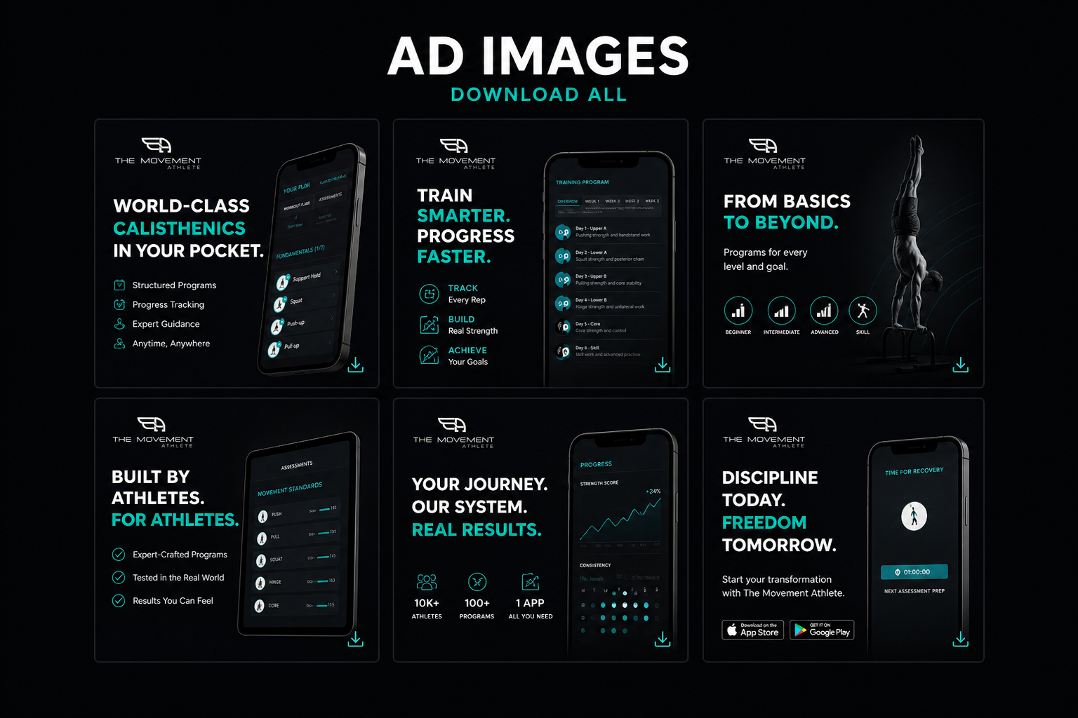 A grid of finished ad images, marked download all