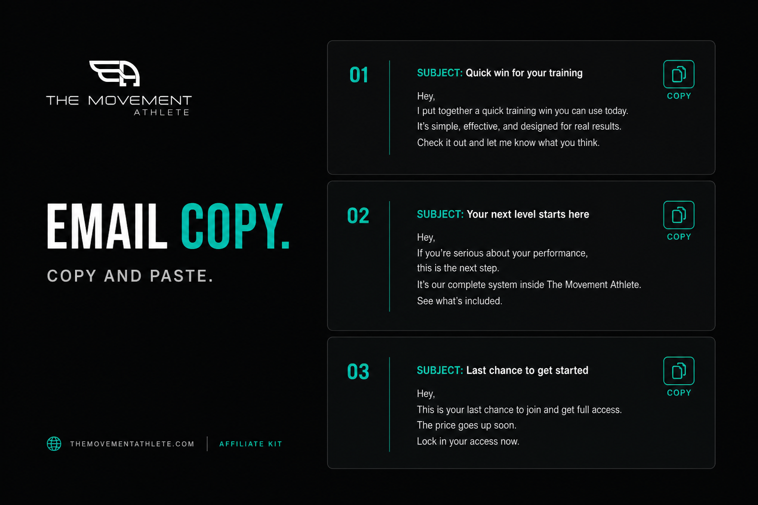 Email sequence cards ready to copy and paste